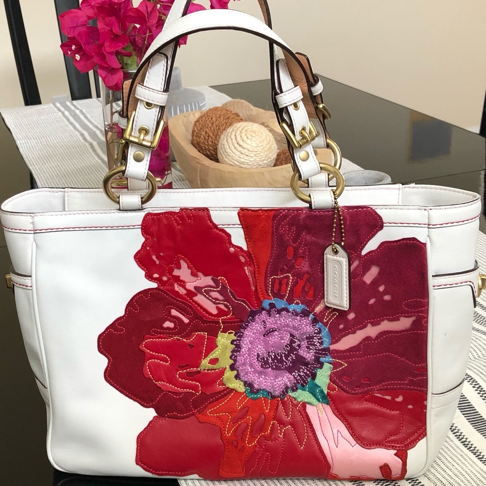 Authentic Coach Flower Embossed Leather Satchel